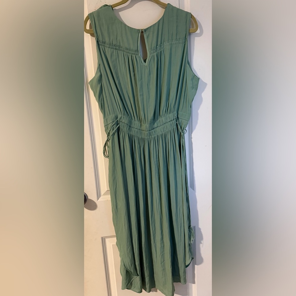 T TAHARI V-Neck Sleeveless Drawstring Waist Midi Dress Green sz 14 aprox boho - Picture 8 of 13
